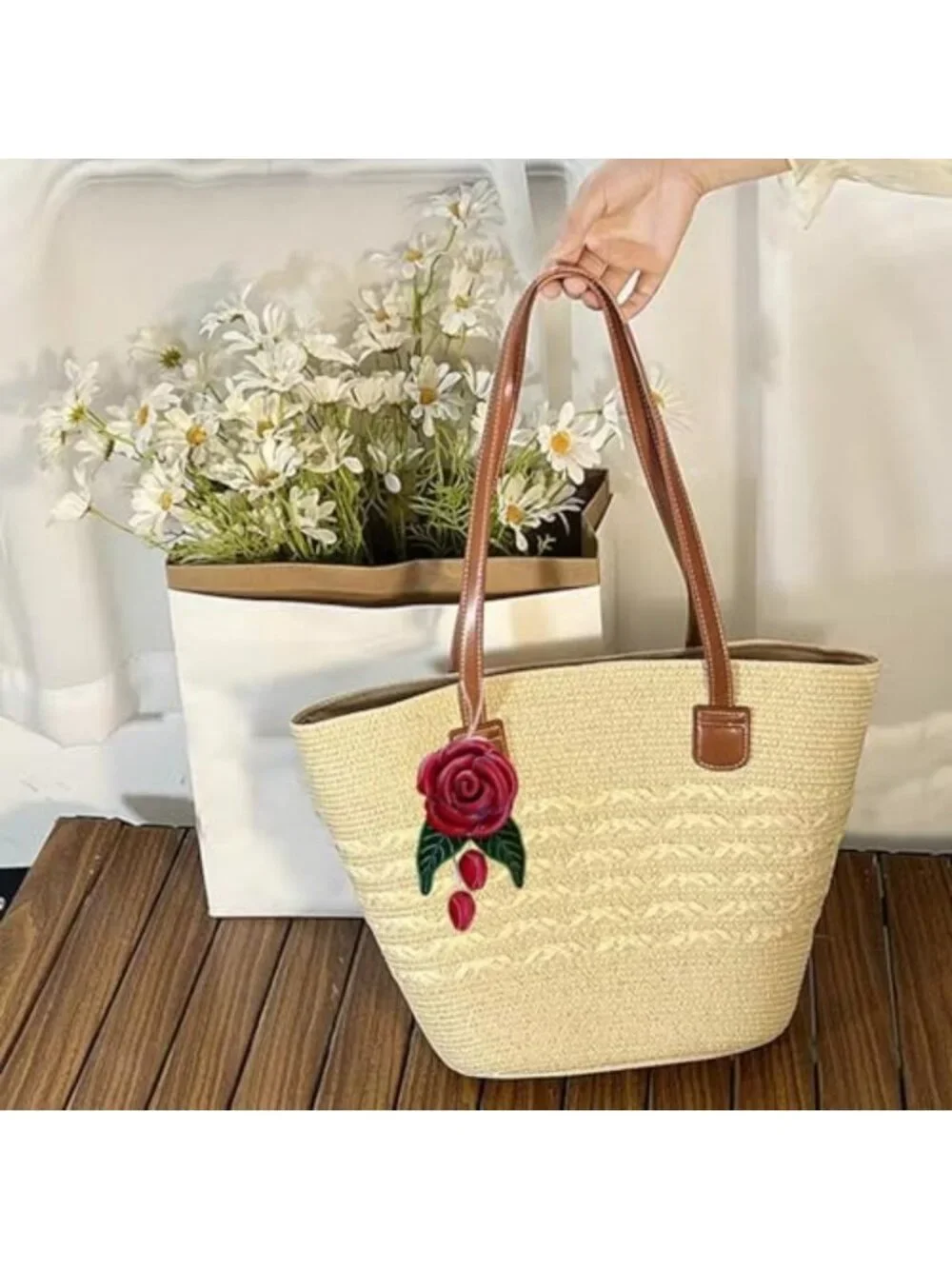 Handcrafted Leather Flower Bag Charm | Boho Keychain Pendant | Unique Purse
